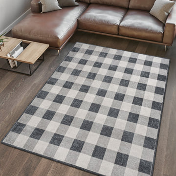 Gingham Gradient Plaid Cottage Machine-washable Area Rug